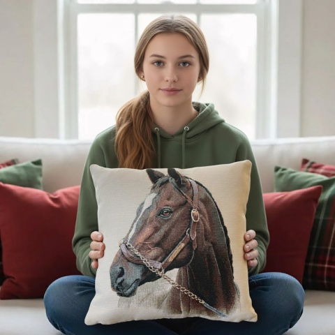 Poszewka na poduszkę z koniem Gniady gobelin