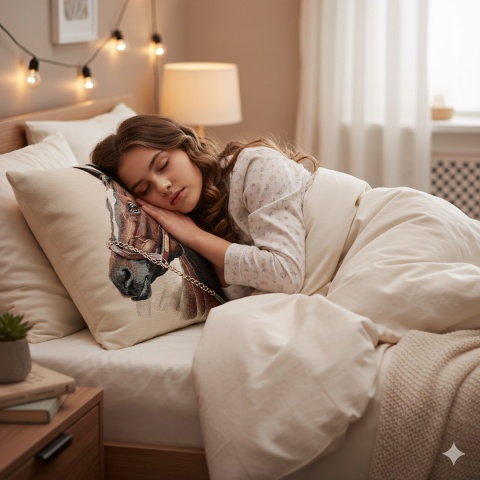 Poszewka na poduszkę z koniem Gniady gobelin