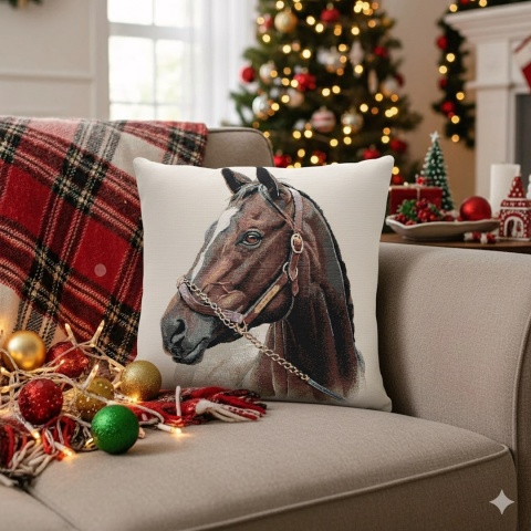 Poszewka na poduszkę z koniem Gniady gobelin