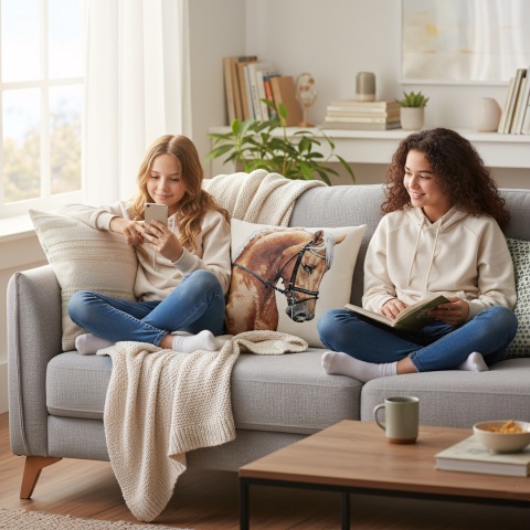 Poszewka na poduszkę z koniem Kasztanowy gobelin