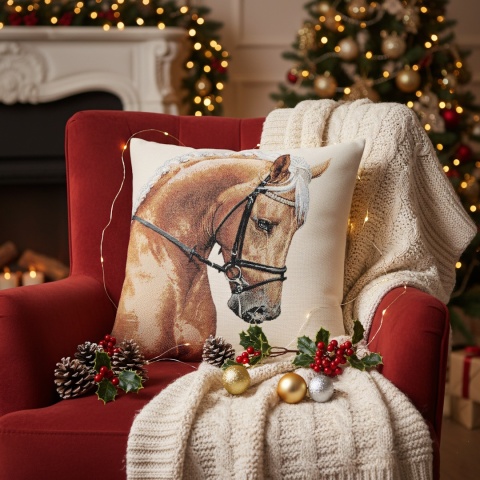 Poszewka na poduszkę z koniem Kasztanowy gobelin