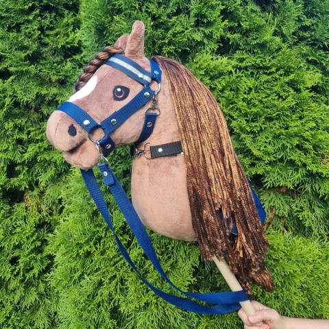 Derka, kantar, workoplecak (plecak) dla Hobby Horse rozmiar A3. Kolor granatowy w kratę